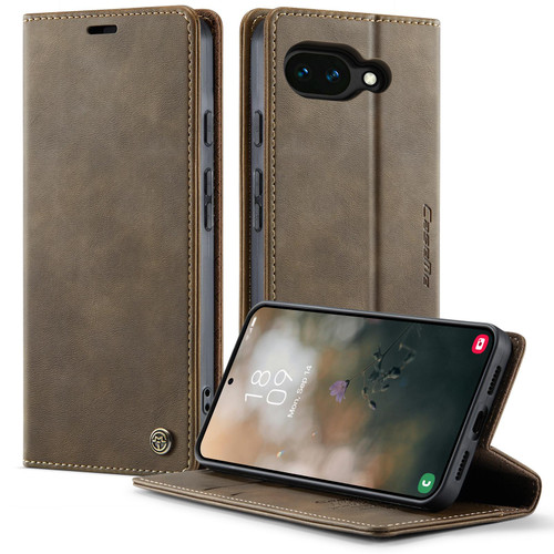 Google Pixel 10a CaseMe 033 Calf Leather Lining Microfibre RFID Blocking Phone Case - Coffee