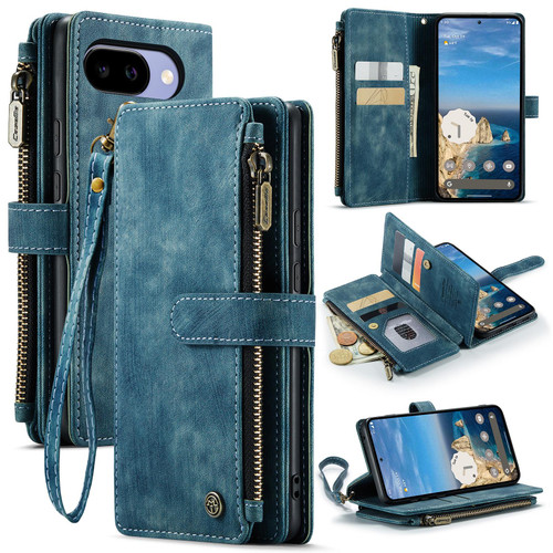 Google Pixel 10a CaseMe C30 Card Slots Zipper Wallet Leather Phone Case - Blue