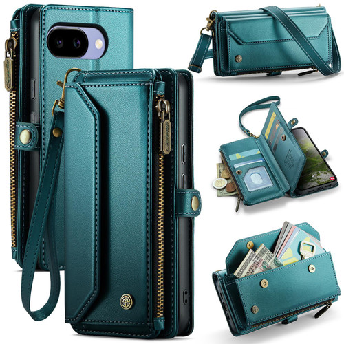 Google Pixel 10a CaseMe C36 Card Slots Zipper Wallet RFID Anti-theft Leather Phone Case - Green