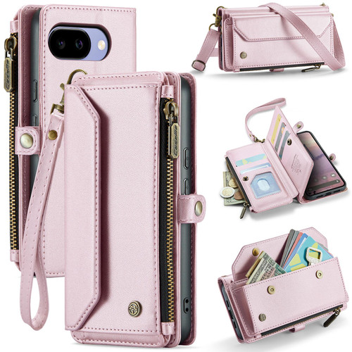 Google Pixel 10a CaseMe C36 Card Slots Zipper Wallet RFID Anti-theft Leather Phone Case - Pink