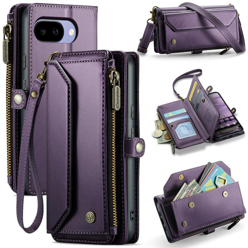 Google Pixel 10a CaseMe C36 Card Slots Zipper Wallet RFID Anti-theft Leather Phone Case - Purple