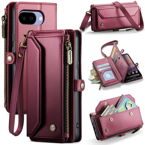 Google Pixel 10a CaseMe C36 Card Slots Zipper Wallet RFID Anti-theft Leather Phone Case - Wine