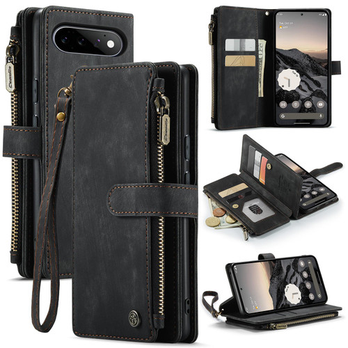 Google Pixel 11 / 11 Pro CaseMe C30 Card Slots Zipper Wallet Leather Phone Case - Black