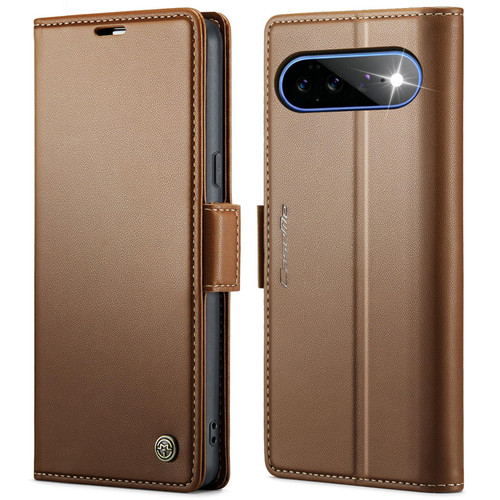 Google Pixel 11 Pro XL CaseMe 023 Butterfly Buckle Litchi Texture RFID Anti-theft Leather Phone Case - Brown