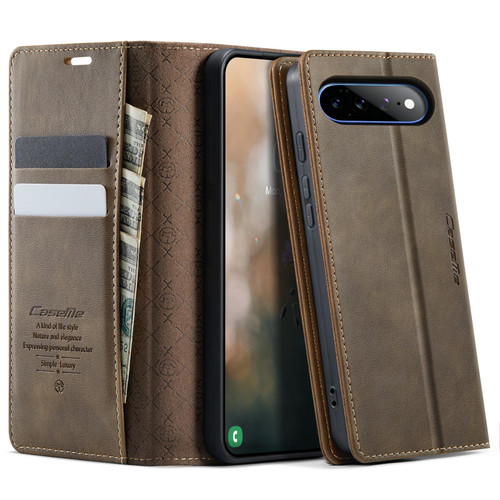 Google Pixel 11 Pro XL CaseMe 033 Calf Leather Lining Microfibre RFID Blocking Phone Case - Coffee