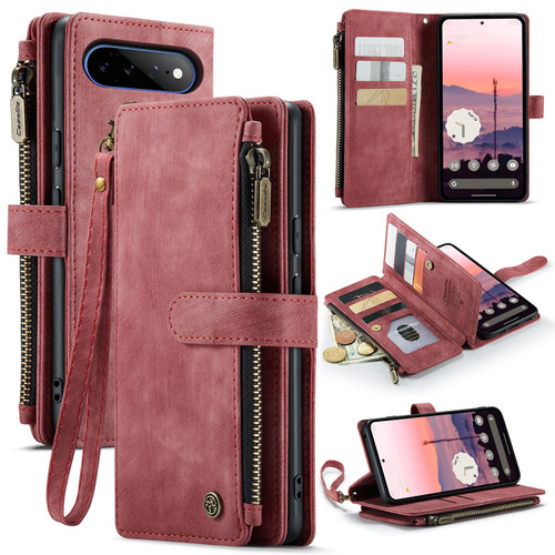 Google Pixel 11 Pro XL CaseMe C30 Card Slots Zipper Wallet Leather Phone Case - Wine Red