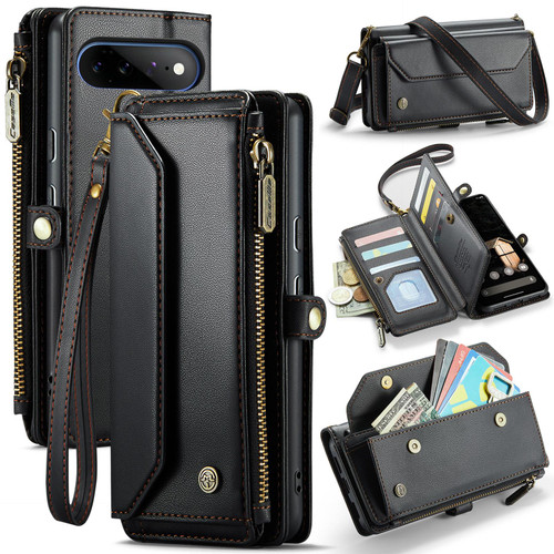 Google Pixel 11 Pro XL CaseMe C36 Card Slots Zipper Wallet RFID Anti-theft Leather Phone Case - Black