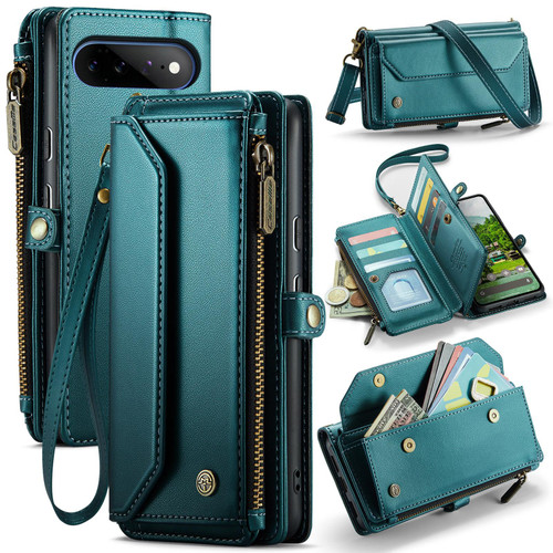 Google Pixel 11 Pro XL CaseMe C36 Card Slots Zipper Wallet RFID Anti-theft Leather Phone Case - Green