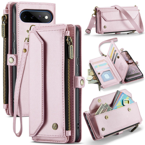 Google Pixel 11 Pro XL CaseMe C36 Card Slots Zipper Wallet RFID Anti-theft Leather Phone Case - Pink