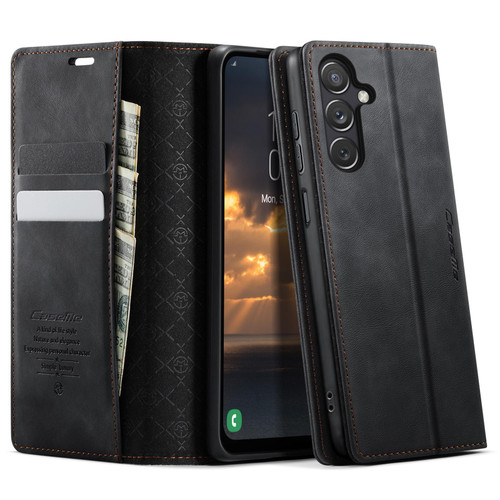 Samsung Galaxy A24 4G CaseMe 033 Calf Leather Lining Microfibre RFID Blocking Phone Case - Black