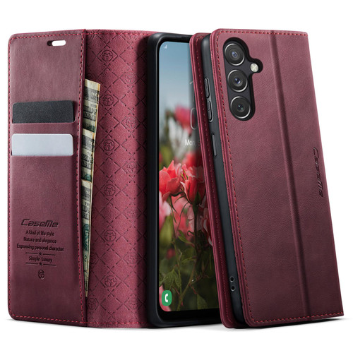 Samsung Galaxy A24 4G CaseMe 033 Calf Leather Lining Microfibre RFID Blocking Phone Case - Red