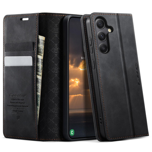 Samsung Galaxy A34 5G CaseMe 033 Calf Leather Lining Microfibre RFID Blocking Phone Case - Black