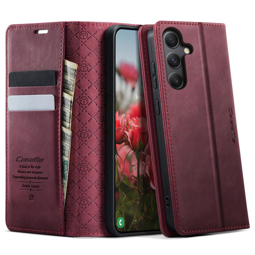 Samsung Galaxy A34 5G CaseMe 033 Calf Leather Lining Microfibre RFID Blocking Phone Case - Red