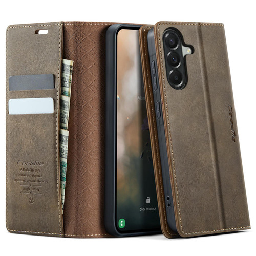 Samsung Galaxy A37 5G CaseMe 033 Calf Leather Lining Microfibre RFID Blocking Phone Case - Coffee