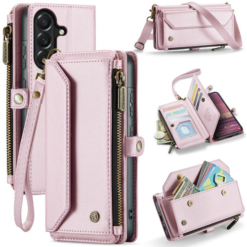Samsung Galaxy A37 5G CaseMe C36 Card Slots Zipper Wallet RFID Anti-theft Leather Phone Case - Pink