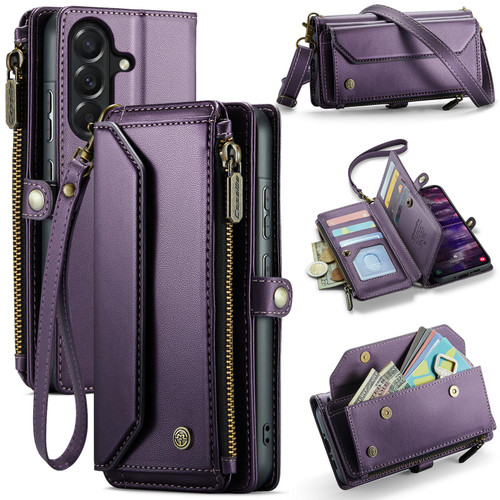 Samsung Galaxy A37 5G CaseMe C36 Card Slots Zipper Wallet RFID Anti-theft Leather Phone Case - Purple