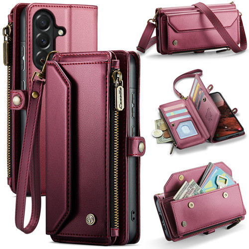 Samsung Galaxy A37 5G CaseMe C36 Card Slots Zipper Wallet RFID Anti-theft Leather Phone Case - Red