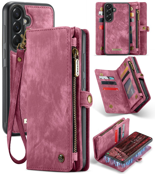 Samsung Galaxy A57 5G CaseMe 008 Detachable Multifunctional Leather Phone Case - Wine Red