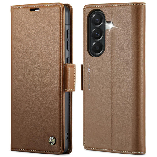 Samsung Galaxy A57 5G CaseMe 023 Butterfly Buckle Litchi Texture RFID Anti-theft Leather Phone Case - Brown