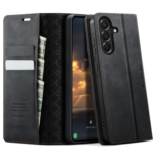 Samsung Galaxy A57 5G CaseMe 033 Calf Leather Lining Microfibre RFID Blocking Phone Case - Black