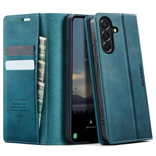Samsung Galaxy A57 5G CaseMe 033 Calf Leather Lining Microfibre RFID Blocking Phone Case - Green