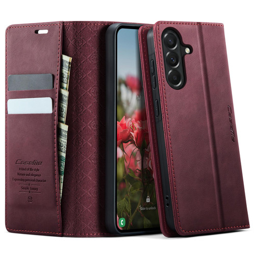 Samsung Galaxy A57 5G CaseMe 033 Calf Leather Lining Microfibre RFID Blocking Phone Case - Red