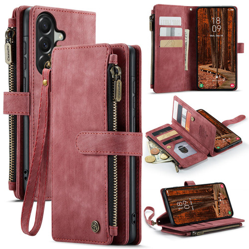 Samsung Galaxy A57 5G CaseMe C30 Card Slots Zipper Wallet Leather Phone Case - Red