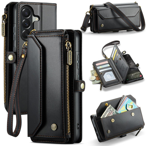Samsung Galaxy A57 5G CaseMe C36 Card Slots Zipper Wallet RFID Anti-theft Leather Phone Case - Black