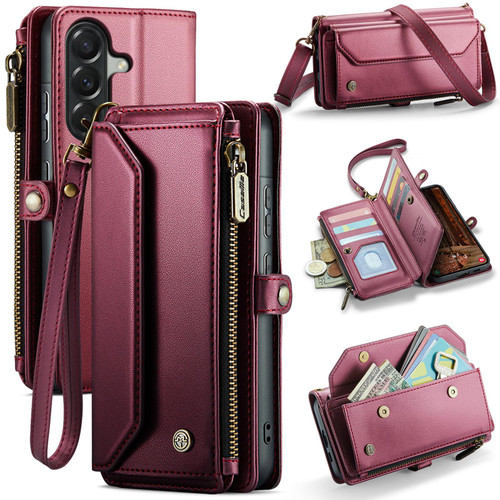 Samsung Galaxy A57 5G CaseMe C36 Card Slots Zipper Wallet RFID Anti-theft Leather Phone Case - Red