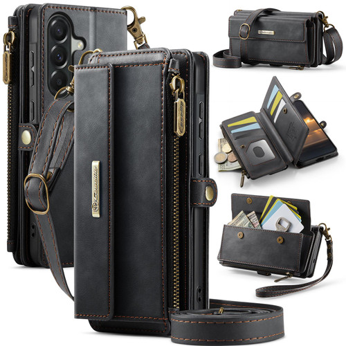 Samsung Galaxy A57 5G CaseMe C39 RFID Blocking Zipper Wallet Leather Phone Case with Crossbody Strap - Black