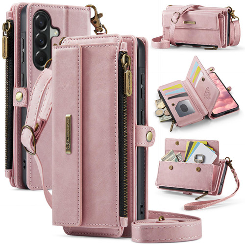 Samsung Galaxy A57 5G CaseMe C39 RFID Blocking Zipper Wallet Leather Phone Case with Crossbody Strap - Pink