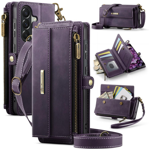 Samsung Galaxy A57 5G CaseMe C39 RFID Blocking Zipper Wallet Leather Phone Case with Crossbody Strap - Purple