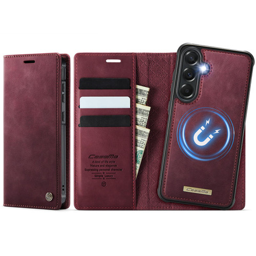 Samsung Galaxy A57 5G CaseMe C49 Magnetic RFID Blocking Detachable Wallet Leather Phone Case - Red