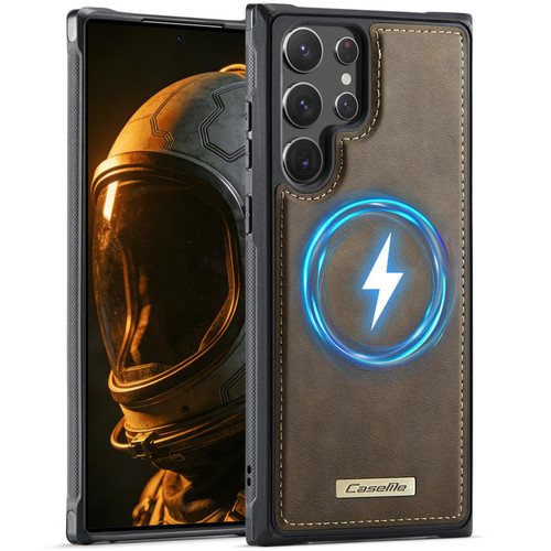 Samsung Galaxy S22 Ultra 5G CaseMe C69 Series Magnetic Vegan Leather Back Phone Case - Coffee