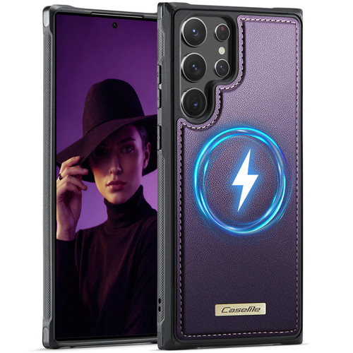 Samsung Galaxy S22 Ultra 5G CaseMe C69 Series Magnetic Vegan Leather Back Phone Case - Purple