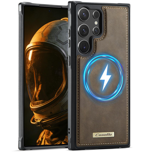 Samsung Galaxy S23 Ultra 5G CaseMe C69 Series Magnetic Vegan Leather Back Phone Case - Coffee