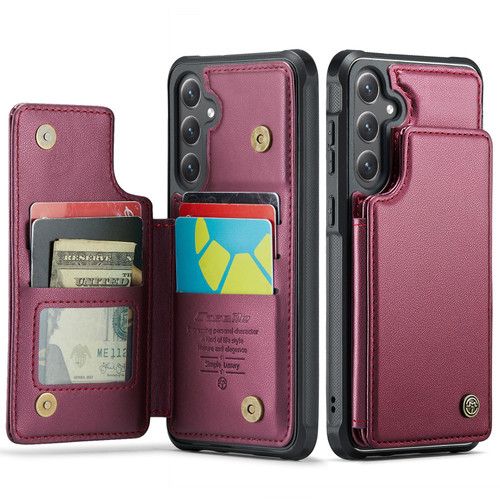 Samsung Galaxy S25 FE / S26 FE 5G CaseMe C22 Card Slots Holder RFID Anti-theft Phone Case - Red