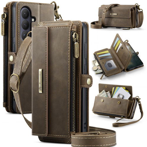 Samsung Galaxy S26 5G CaseMe C39 RFID Blocking Zipper Wallet Leather Phone Case with Crossbody Strap - Coffee