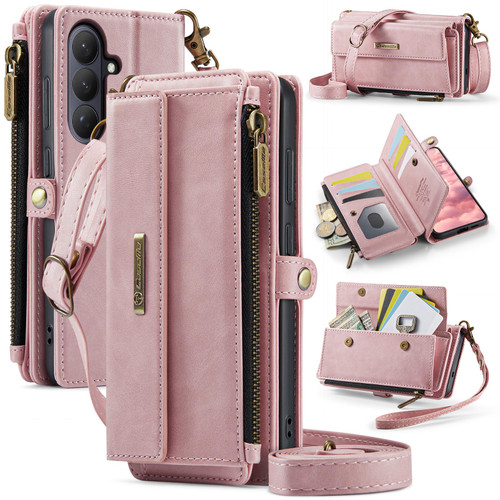 Samsung Galaxy S26 5G CaseMe C39 RFID Blocking Zipper Wallet Leather Phone Case with Crossbody Strap - Pink