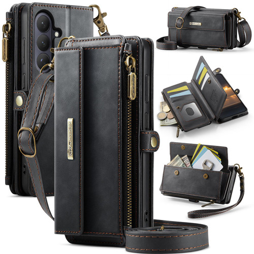 Samsung Galaxy S26+ 5G CaseMe C39 RFID Blocking Zipper Wallet Leather Phone Case with Crossbody Strap - Black