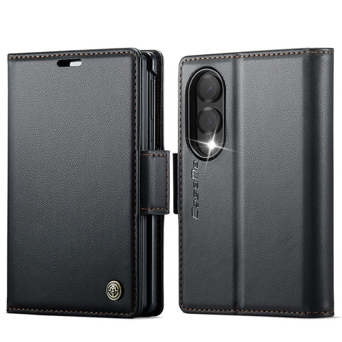 Samsung Galaxy Z Fold8 5G CaseMe 023 Butterfly Buckle Litchi Texture RFID Anti-theft Leather Phone Case - Black
