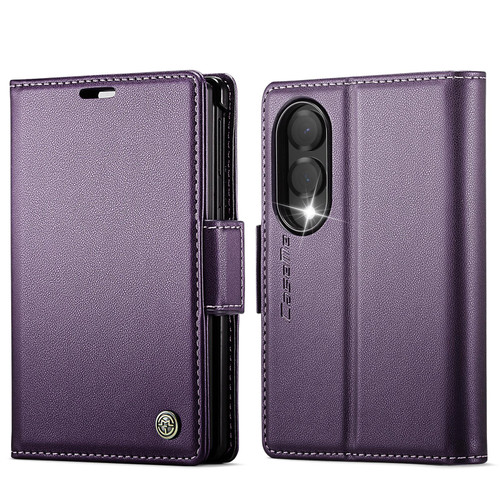 Samsung Galaxy Z Fold8 5G CaseMe 023 Butterfly Buckle Litchi Texture RFID Anti-theft Leather Phone Case - Purple