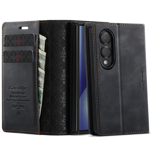 Samsung Galaxy Z Fold8 5G CaseMe 033 Calf Leather Lining Microfibre RFID Blocking Phone Case - Black