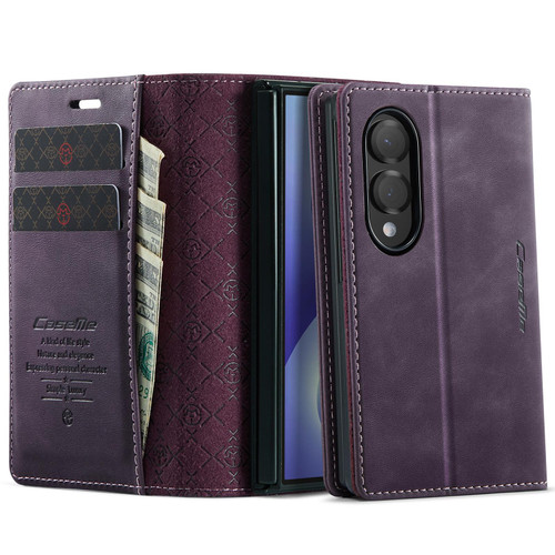Samsung Galaxy Z Fold8 5G CaseMe 033 Calf Leather Lining Microfibre RFID Blocking Phone Case - Purple