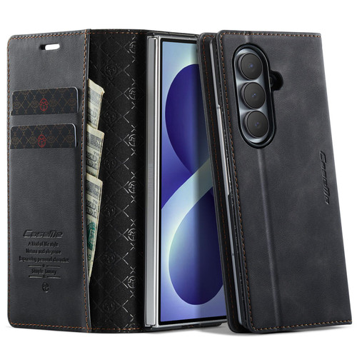 Samsung Galaxy Z Fold8 Ultra 5G CaseMe 033 Calf Leather Lining Microfibre RFID Blocking Phone Case - Black