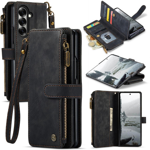 Samsung Galaxy Z Fold8 Ultra 5G CaseMe C30 Card Slots Zipper Wallet Leather Phone Case - Black