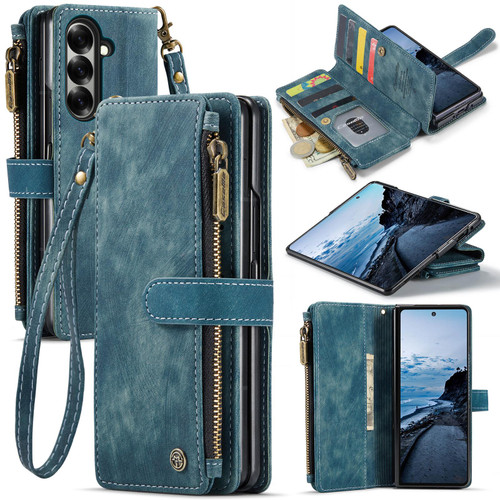 Samsung Galaxy Z Fold8 Ultra 5G CaseMe C30 Card Slots Zipper Wallet Leather Phone Case - Blue