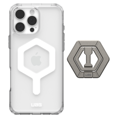 Urban Armor Gear UAG - Plyo Magsafe Case and Ring Stand for Apple iPhone 16 Pro Max - Ice White and Titanium