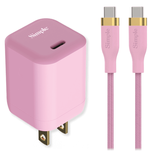Simple - Fashion Power Bundle Includes Type C Wall Charger 30w and Type C Cable 6ft - Pink