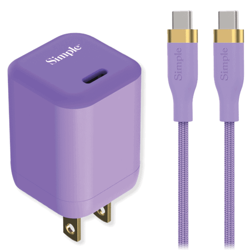 Simple - Fashion Power Bundle Includes Type C Wall Charger 30w and Type C Cable 6ft - Purple
